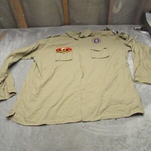 Boy Scouts of America Uniform Shirt Mens XXL Beige Button Down Long Sleeve Patch